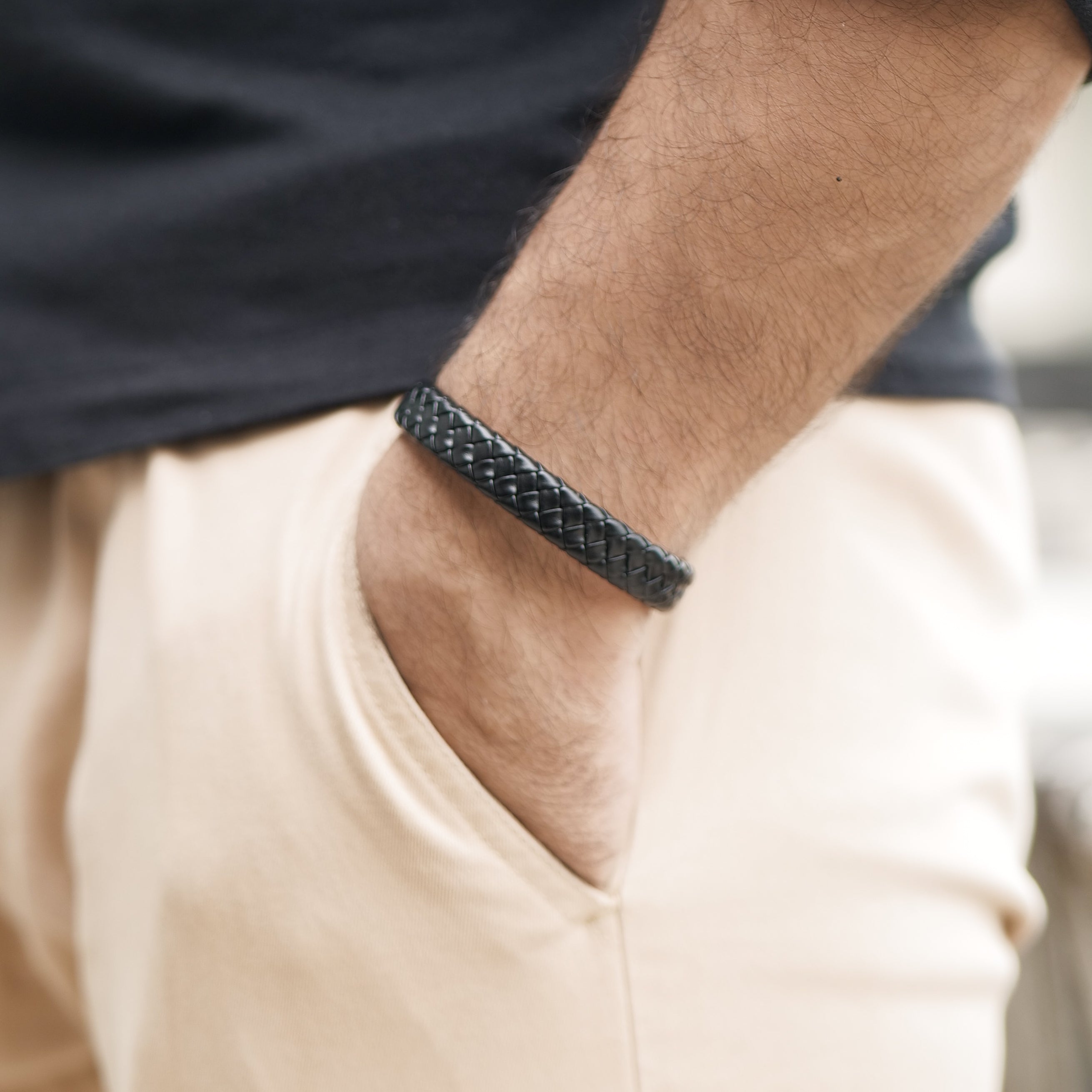 Black Leather Bracelet for Men