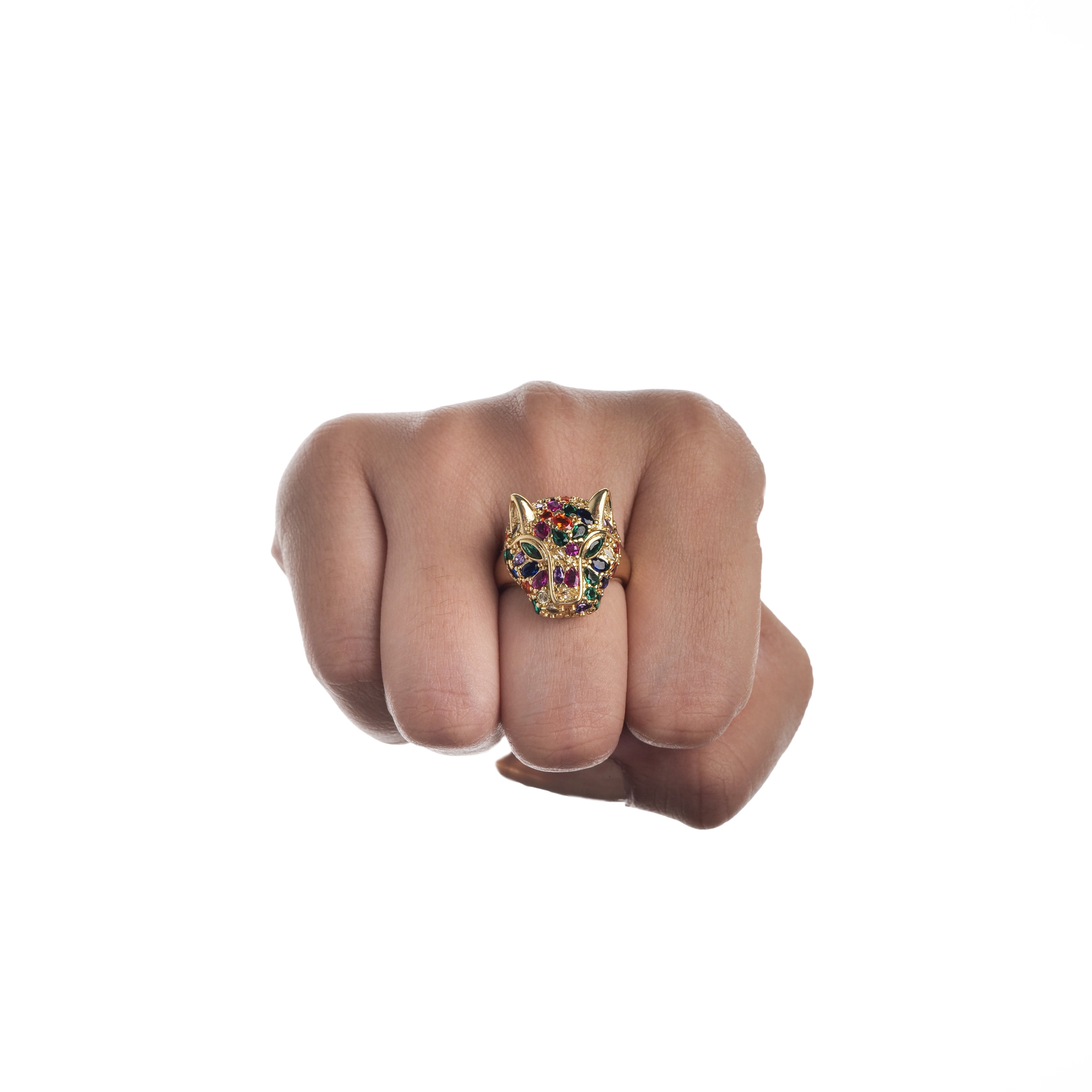 Studded Panther Adjustable Ring