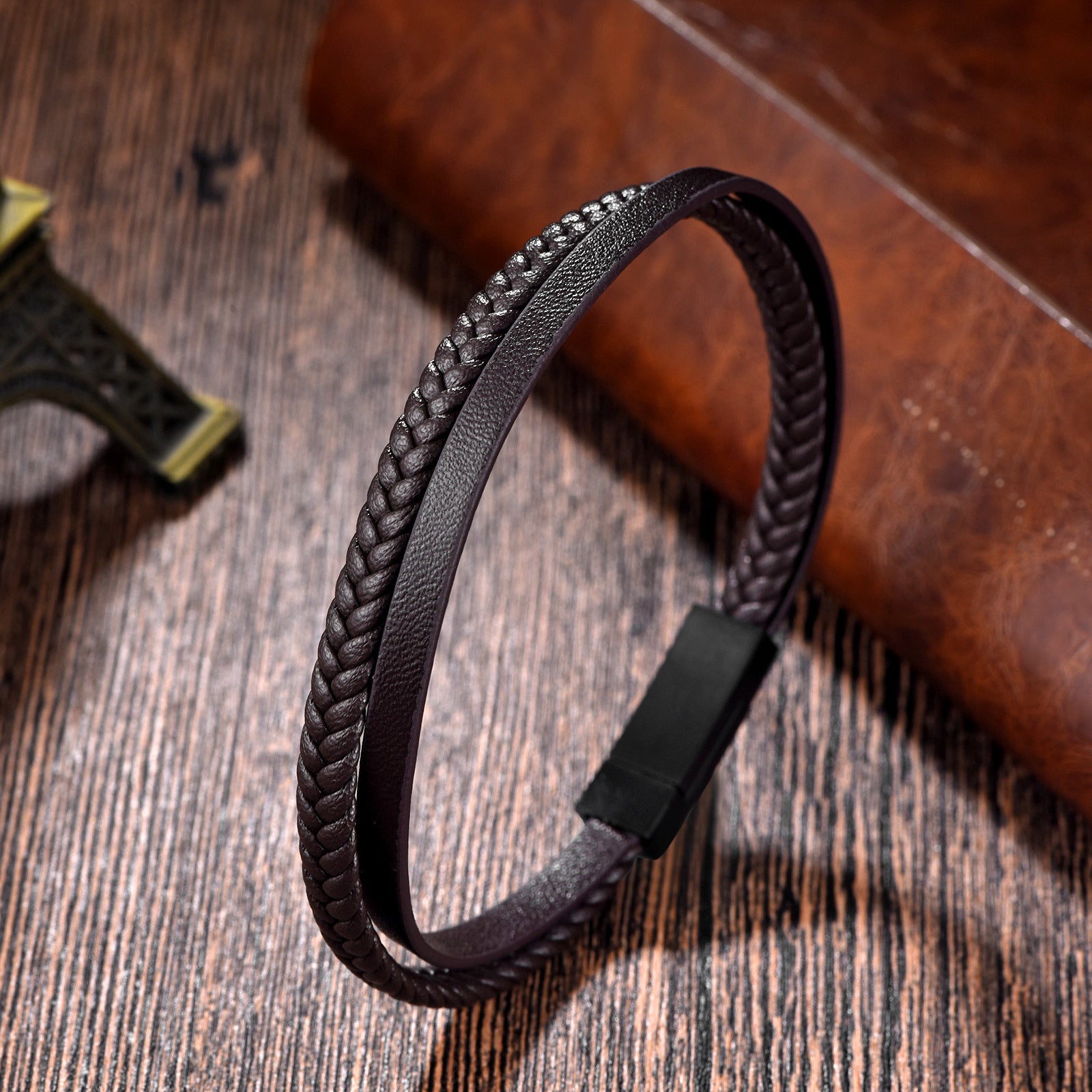 Brown Two Layered Leather Bracelet for Men