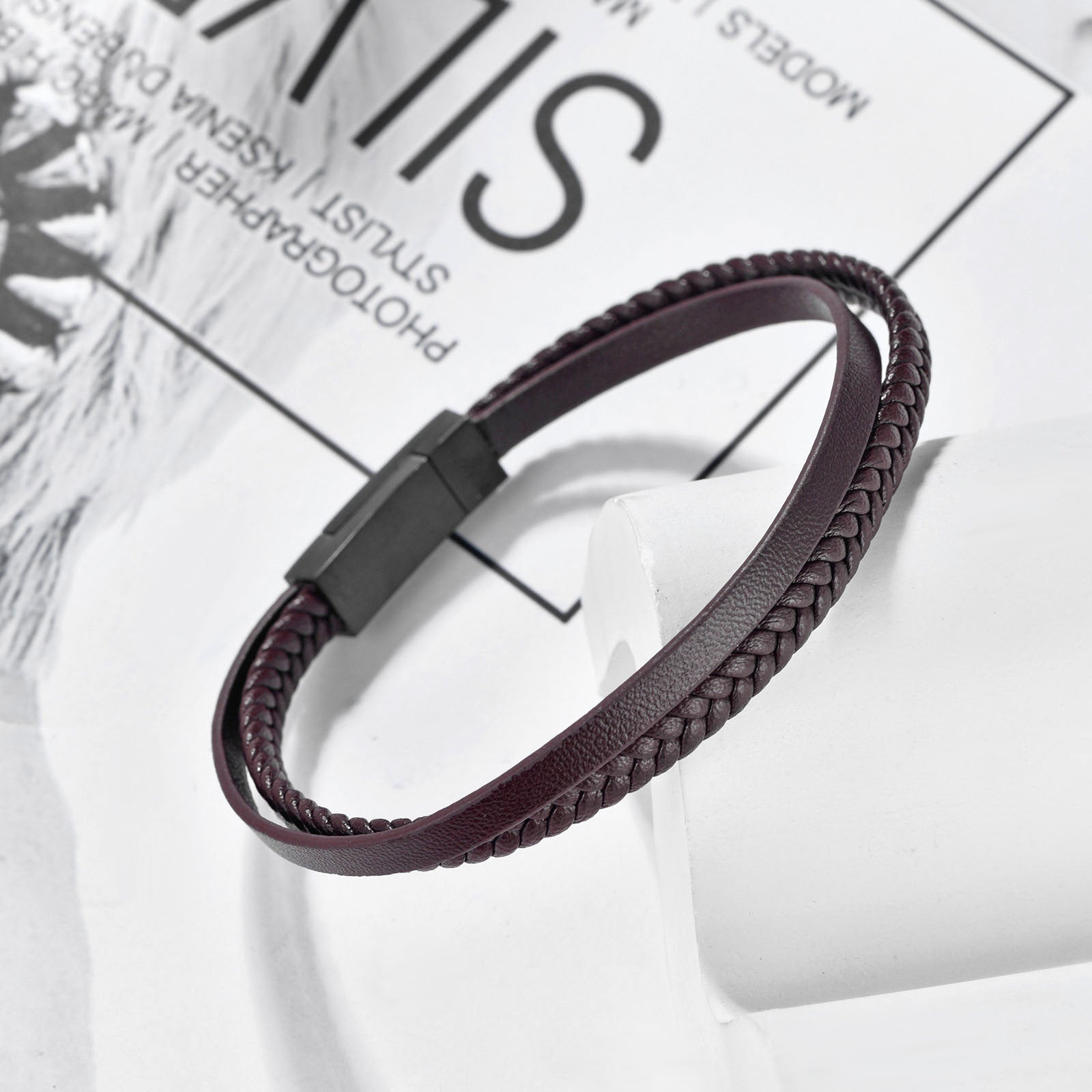 Brown Two Layered Leather Bracelet for Men