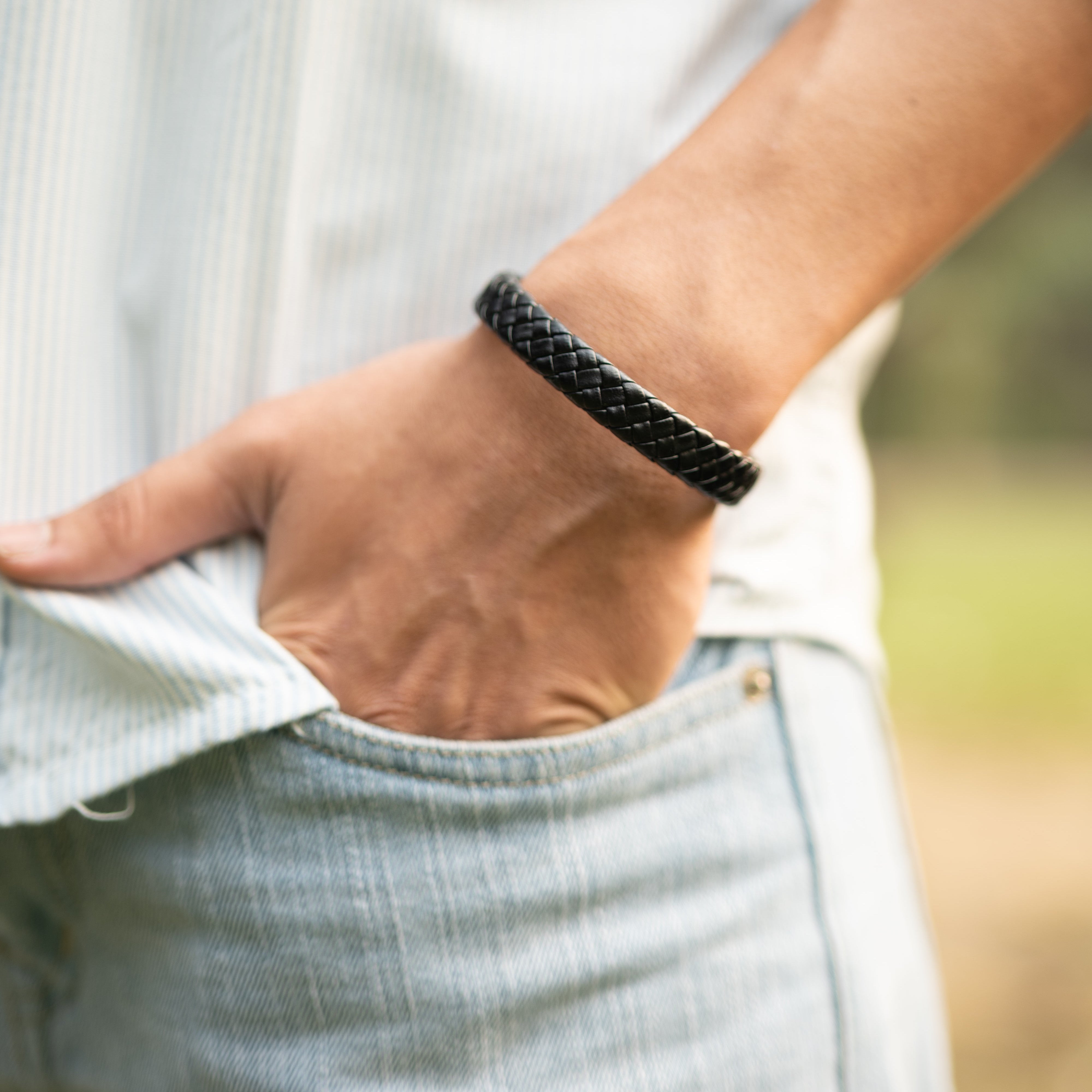 Black Leather Bracelet for Men