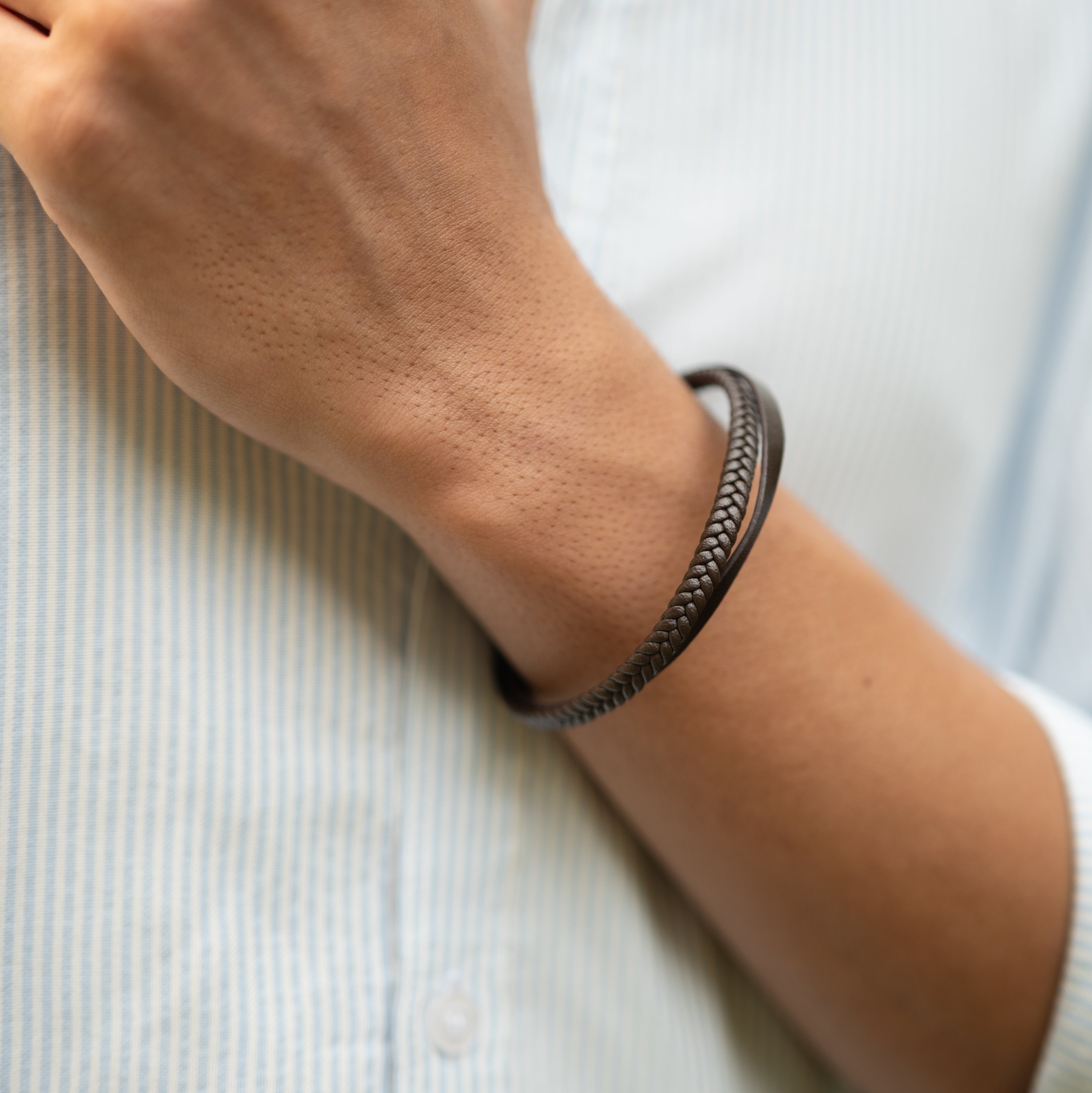 Brown Two Layered Leather Bracelet for Men