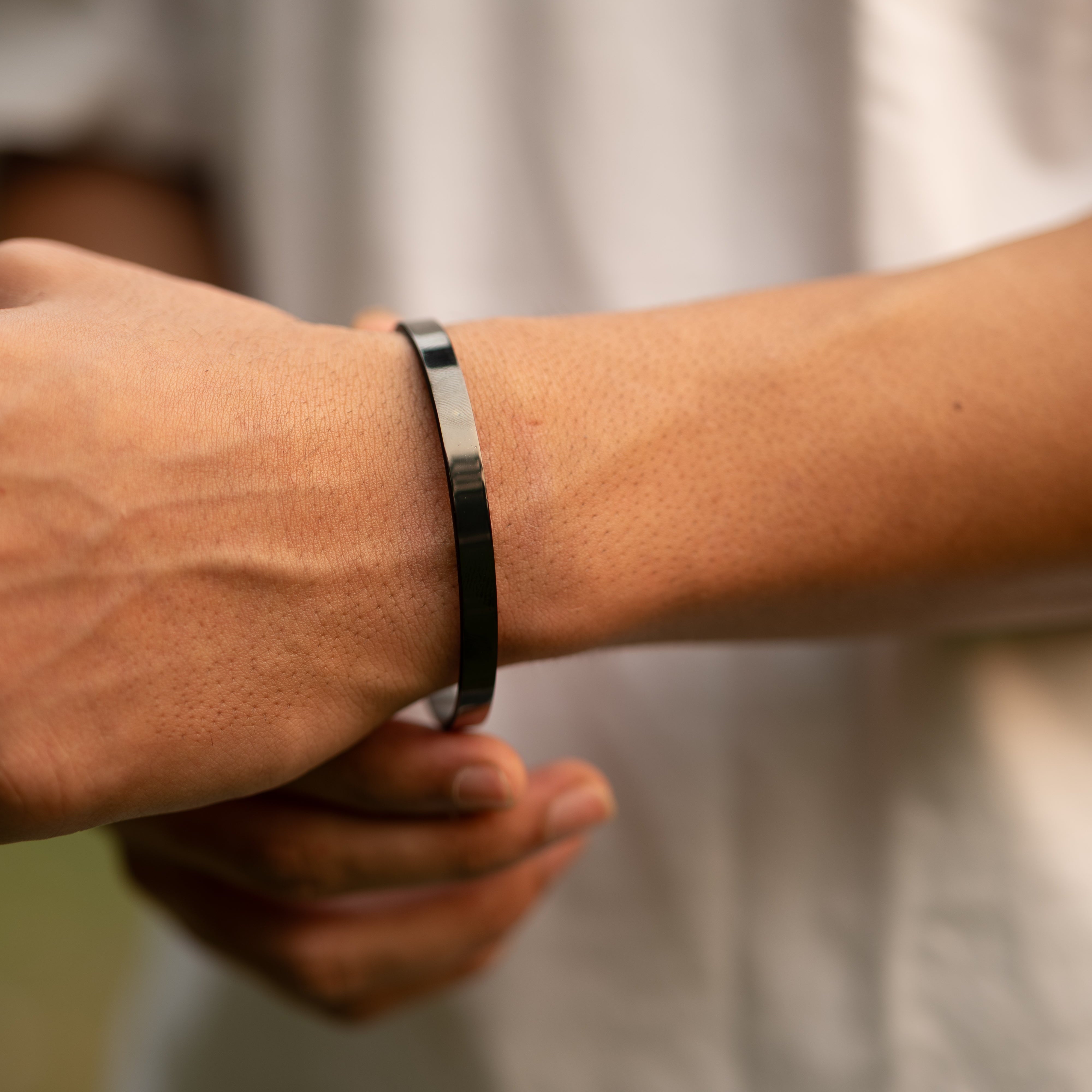 Black Metal Cuff Bracelet for Men