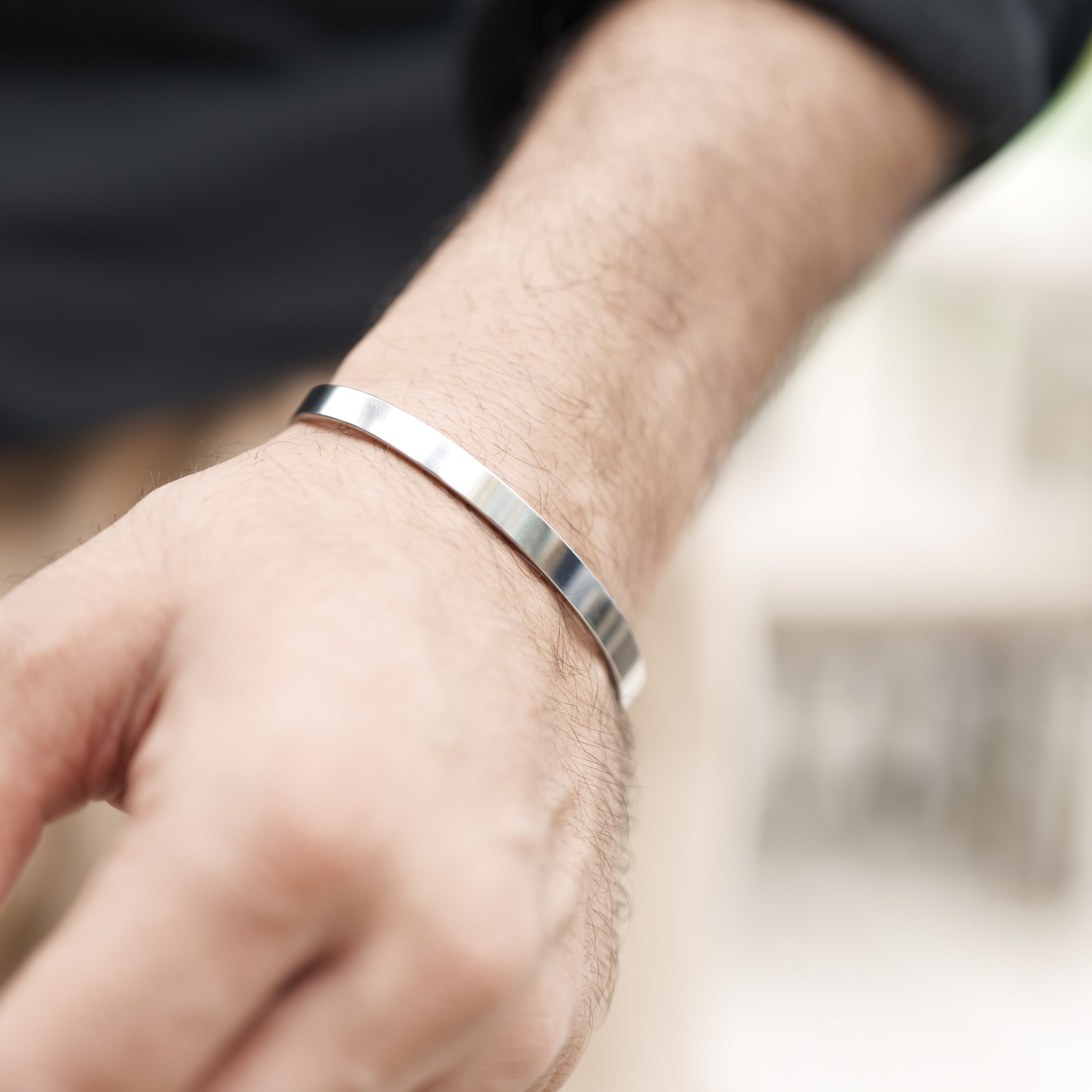 Silver Metal Cuff Bracelet for Men