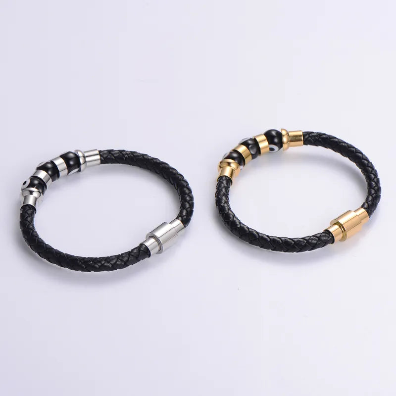 Gold Evil Eye Leather Bracelet for Men