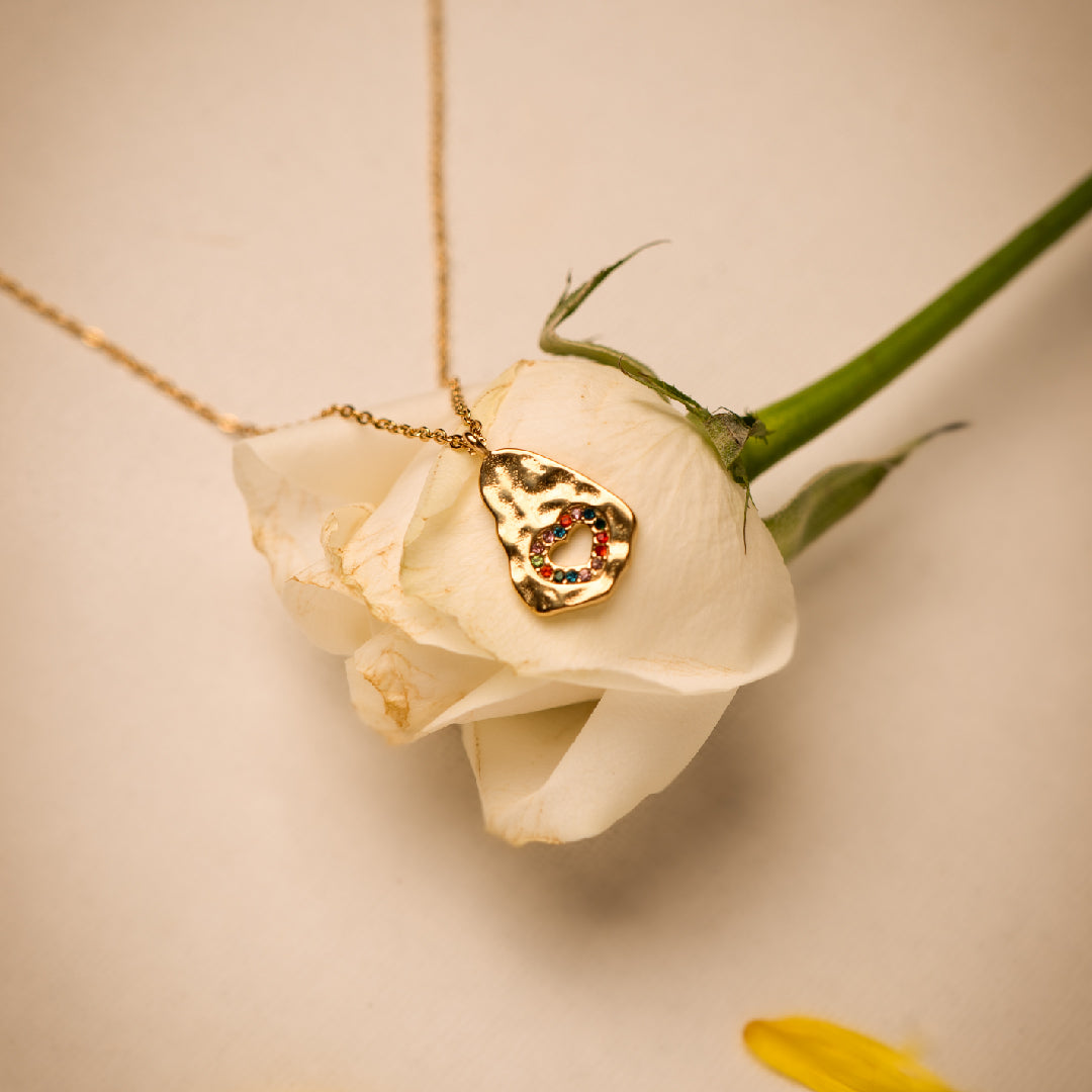Hammered Multi Stone Heart Pendant with Chain