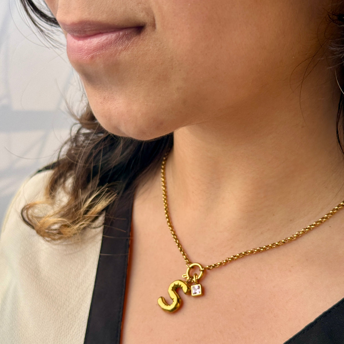 Personalized Cluster Necklace necklace by Nashira, shown close up (image 6 of 18)
