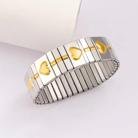 Golden Hearts Stretchable Bangle bracelet by Nashira, shown close up