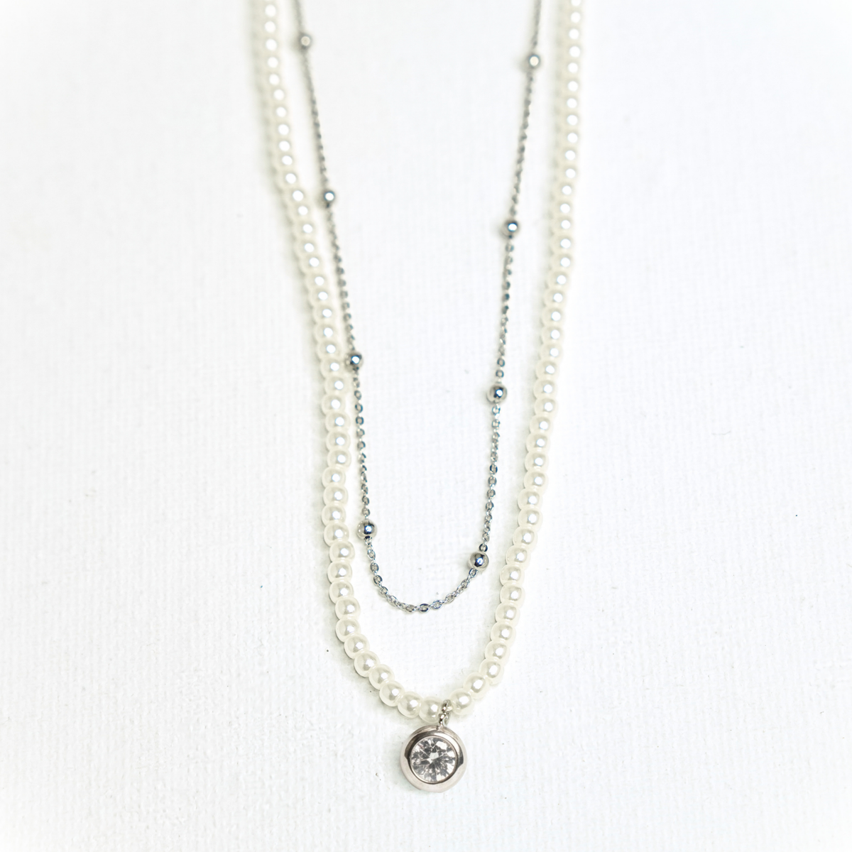 Crystal Pearl Layered Necklace