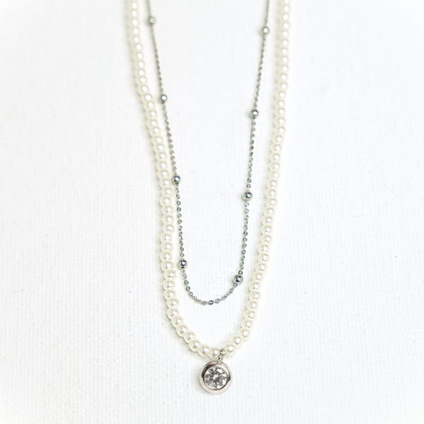 Crystal Pearl Layered Necklace