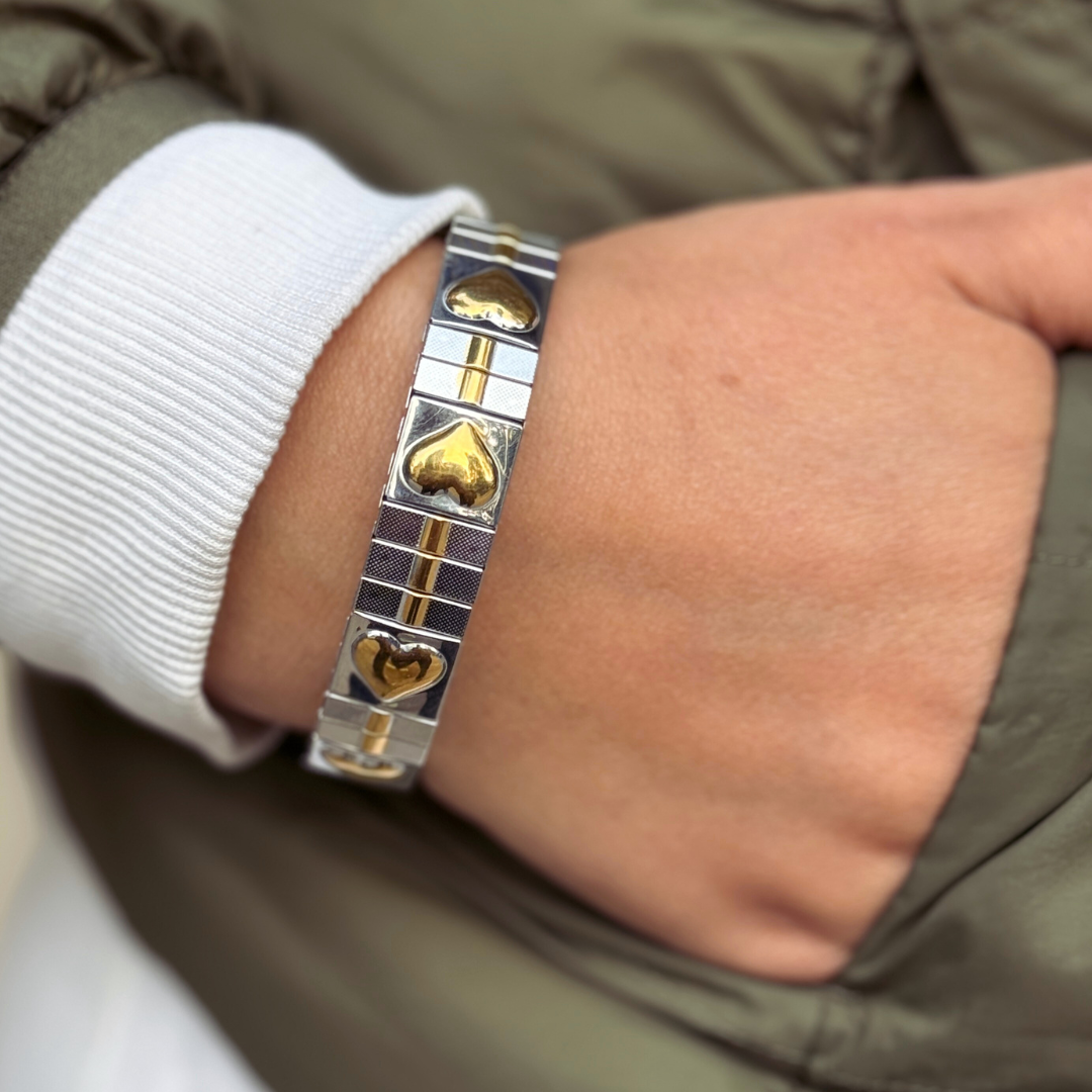 Golden Hearts Stretchable Bangle - Stainless Steel bracelet by Nashira