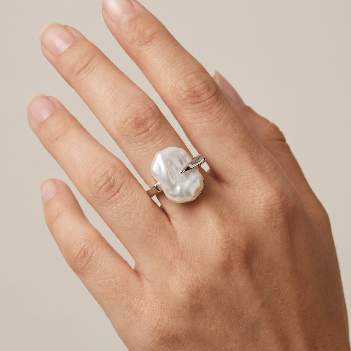 Bezel Pearl Statement Ring - Stainless Steel ring by Nashira
