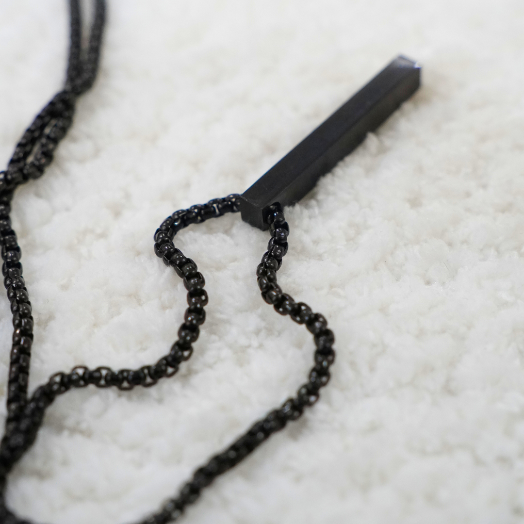 Edge Bar Pendant necklace by Nashira, shown close up (image 6 of 8)