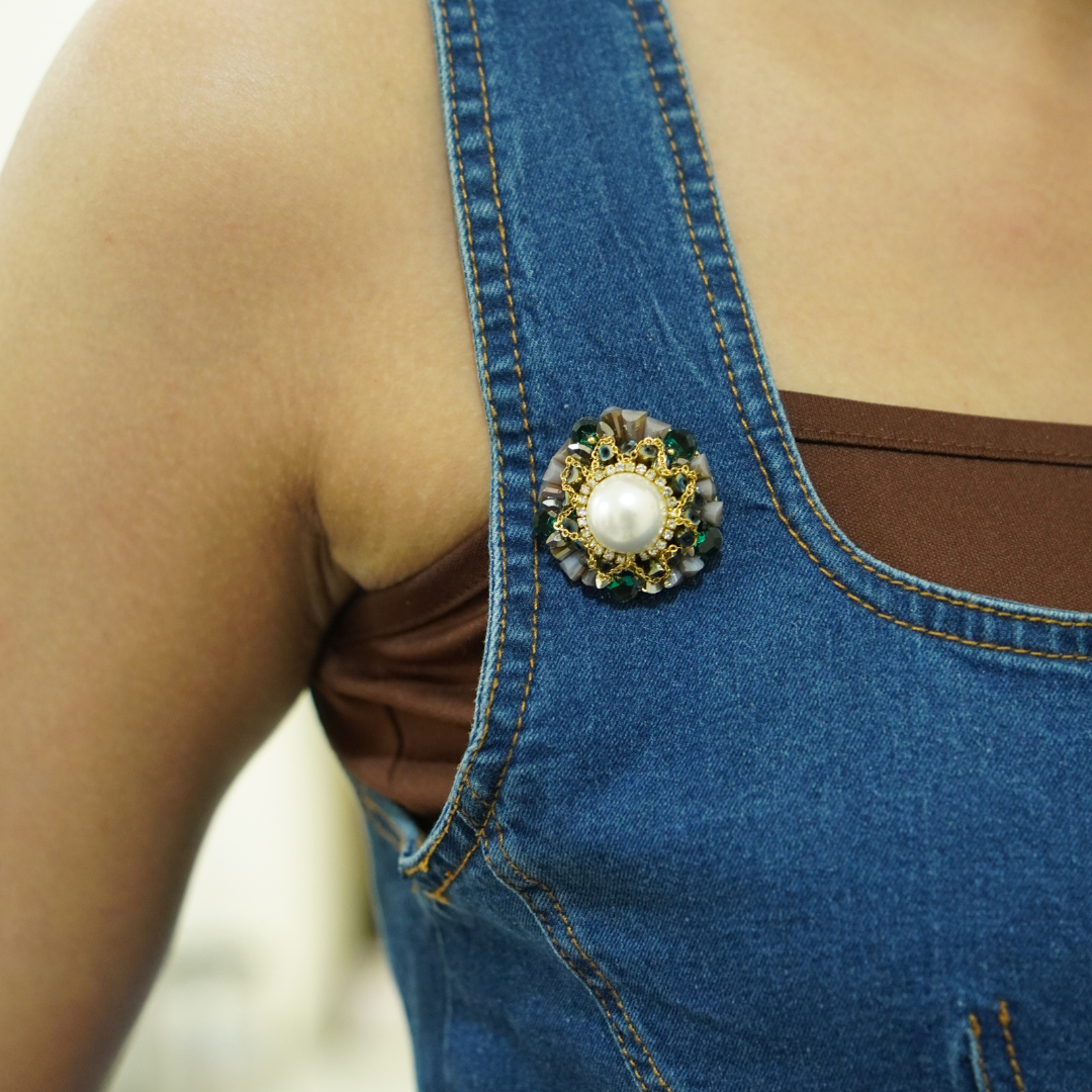 Celest Pearl Brooch - Stainless Steel brooch by Nashira