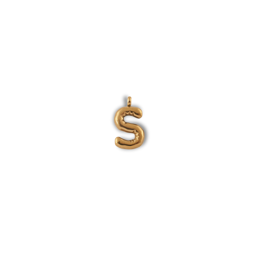 Alphabet Charm - S pendant by Nashira, shown close up