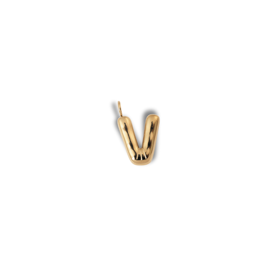 Alphabet Charm - V pendant by Nashira, shown close up
