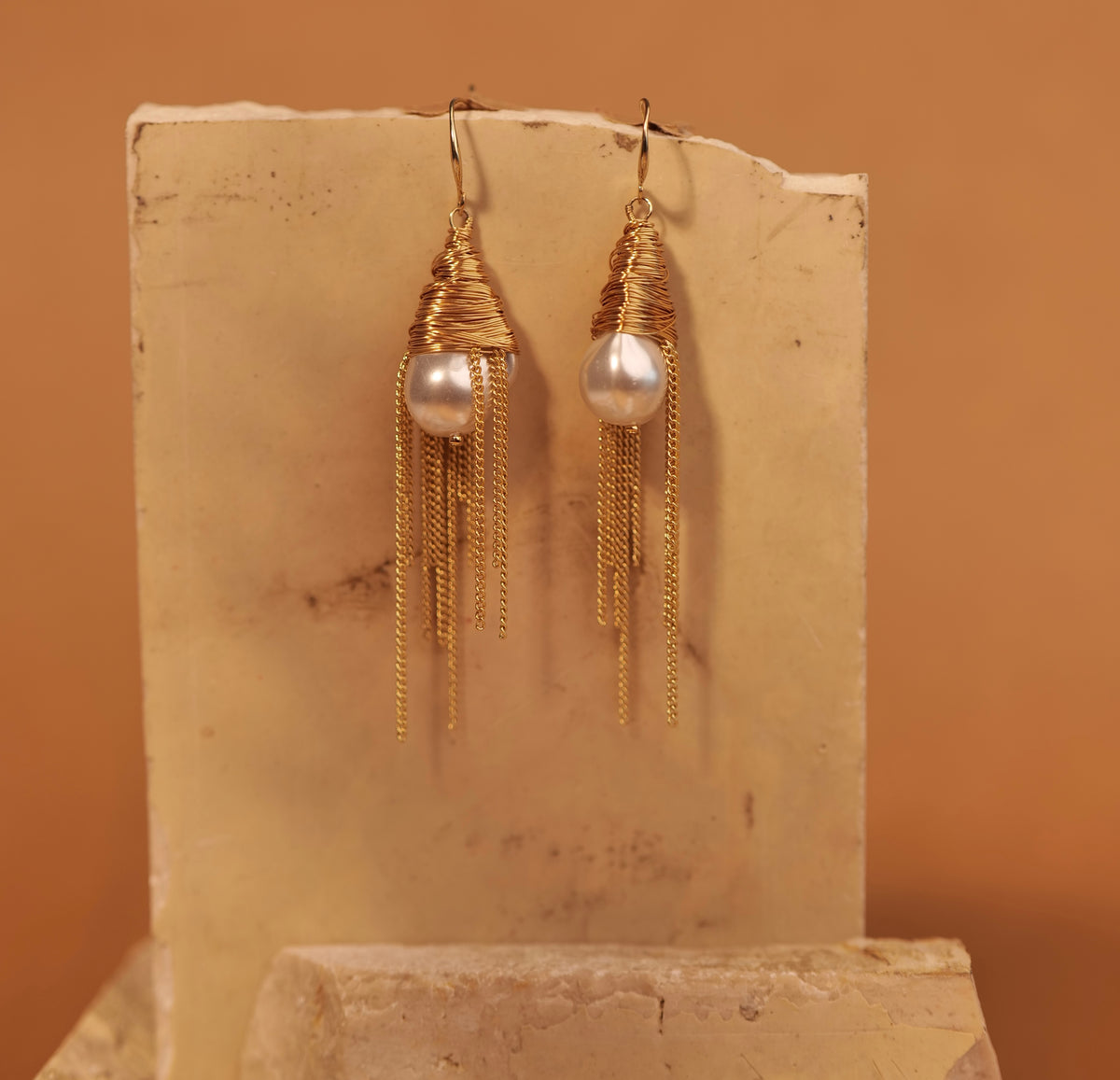 Wired Pearl Tassel - Alloy earrings by Nashira