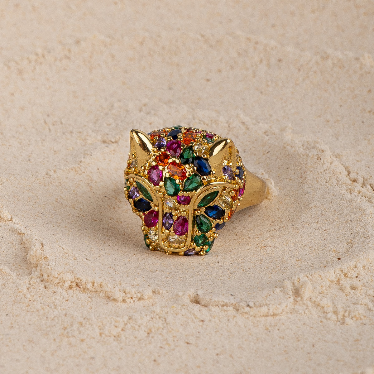 Studded Panther Adjustable Ring ring by Nashira, shown close up
