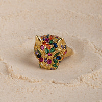 Studded Panther Adjustable Ring ring by Nashira, shown close up