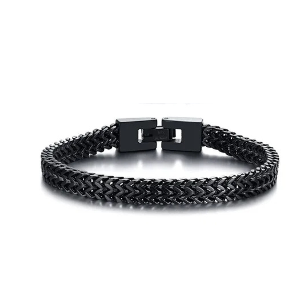Black Metal Bracelet for Men bracelet by Nashira, shown close up