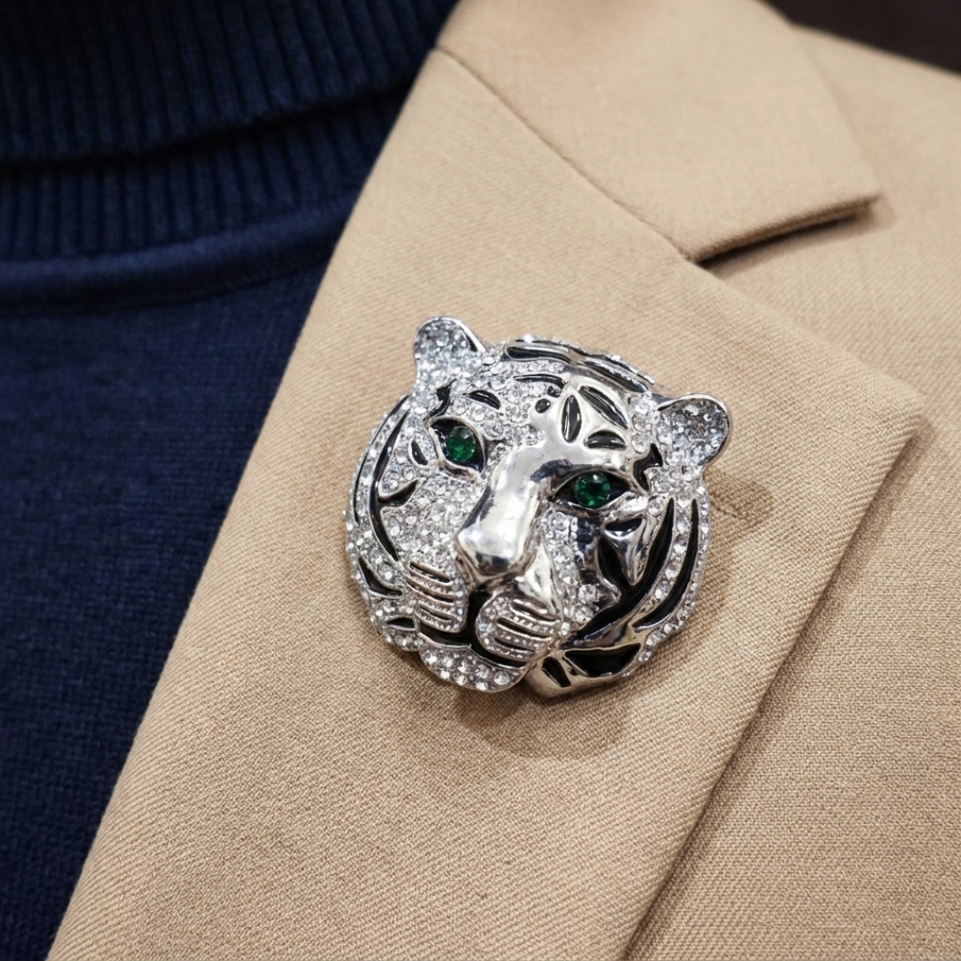 Tiger Brooch - Silver