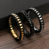 Black Biker Bracelet for Men bracelet by Nashira, shown close up