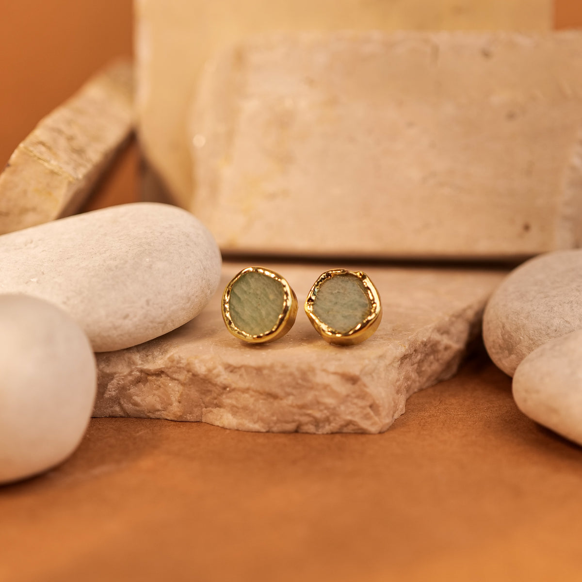 Round Studs by Nashira, brass necklace