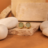 Round Studs by Nashira, brass necklace