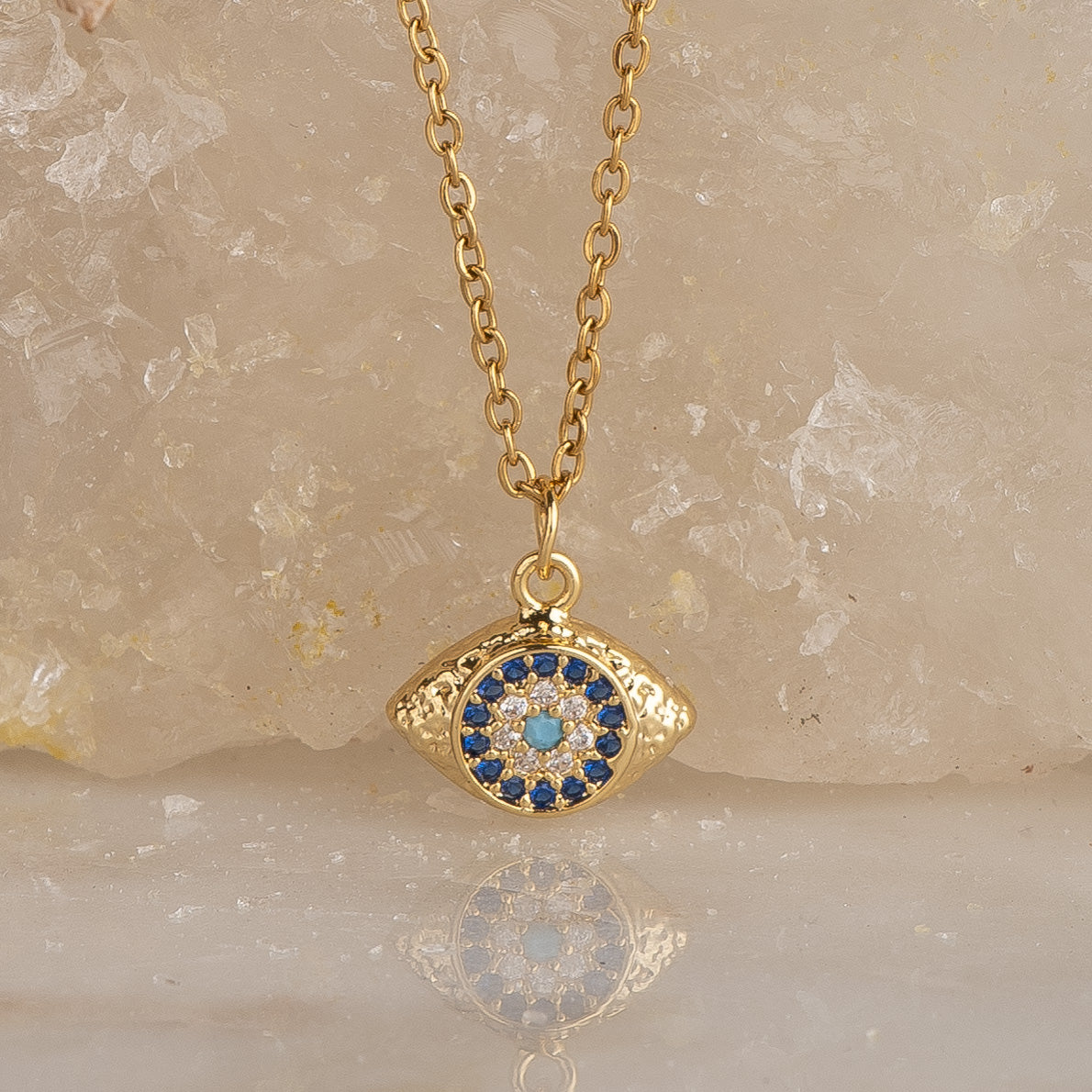 Nazar Studded Evil Eye Pendant with Necklace necklace by Nashira, shown close up