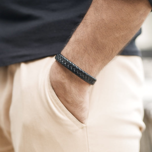 Black Leather Bracelet for Men by Nashira, genuine leather bracelet
