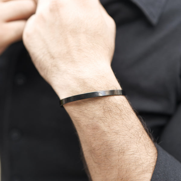 Black Metal Cuff Bracelet for Men by Nashira, stainless steel bracelet