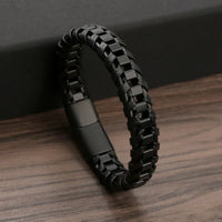 Black Biker Bracelet for Men - Stainless Steel & Genuine Leather bracelet by Nashira