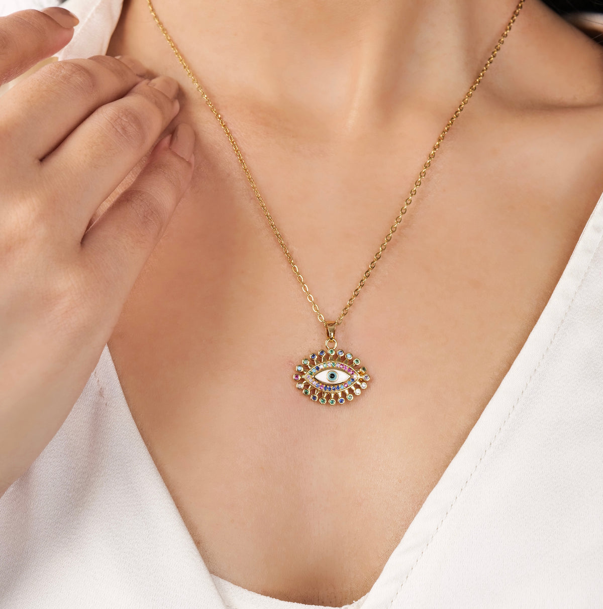 Vintage Multistone Evil Eye Pendant with Necklace - necklace by Nashira
