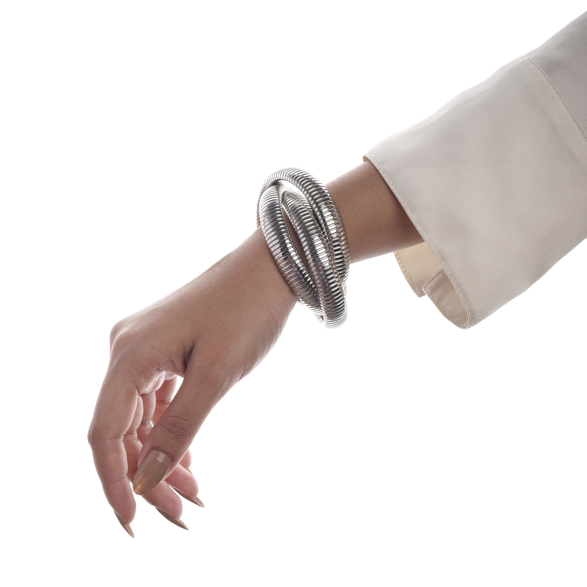 Stretchable Three Snake Bangle bracelet by Nashira, styled