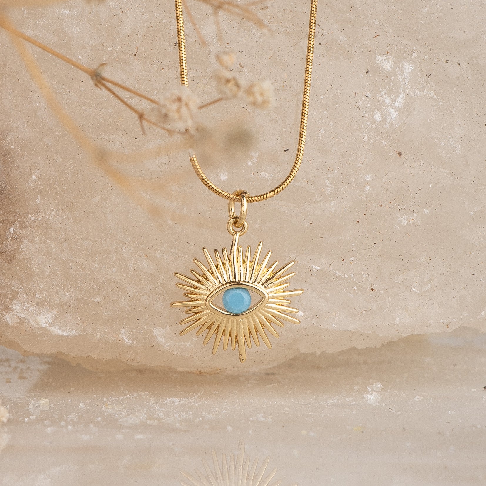 Nazar Evil Eye Sun Pendant with Chain