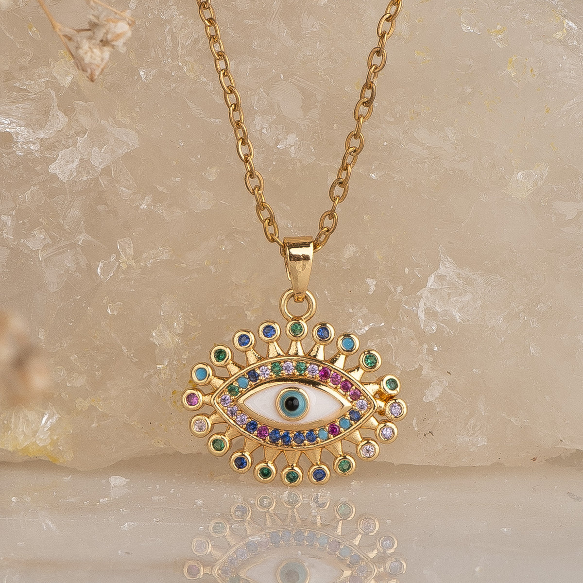 Vintage Multistone Evil Eye Pendant with Necklace necklace by Nashira, shown close up