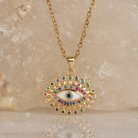 Vintage Multistone Evil Eye Pendant with Necklace necklace by Nashira, shown close up