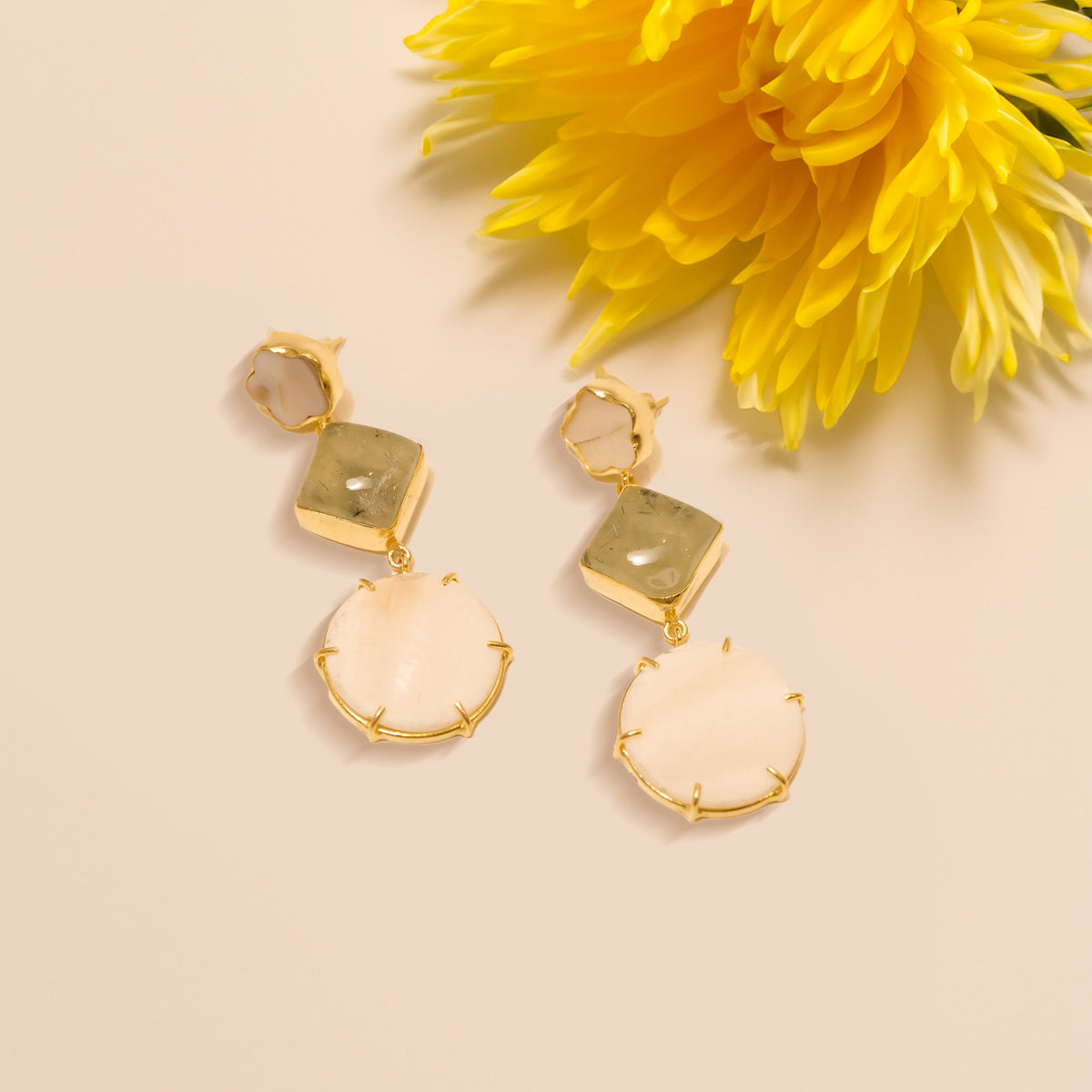 Coastal Danglers earrings by Nashira, shown close up