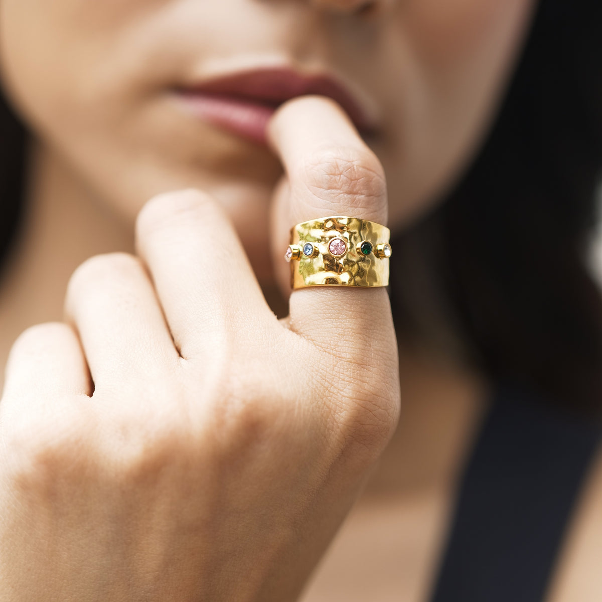 Multistone Thick Band - Stainless Steel ring by Nashira