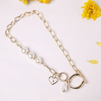 Pearl in Oval Hearty Necklace by Nashira, stainless steel necklace