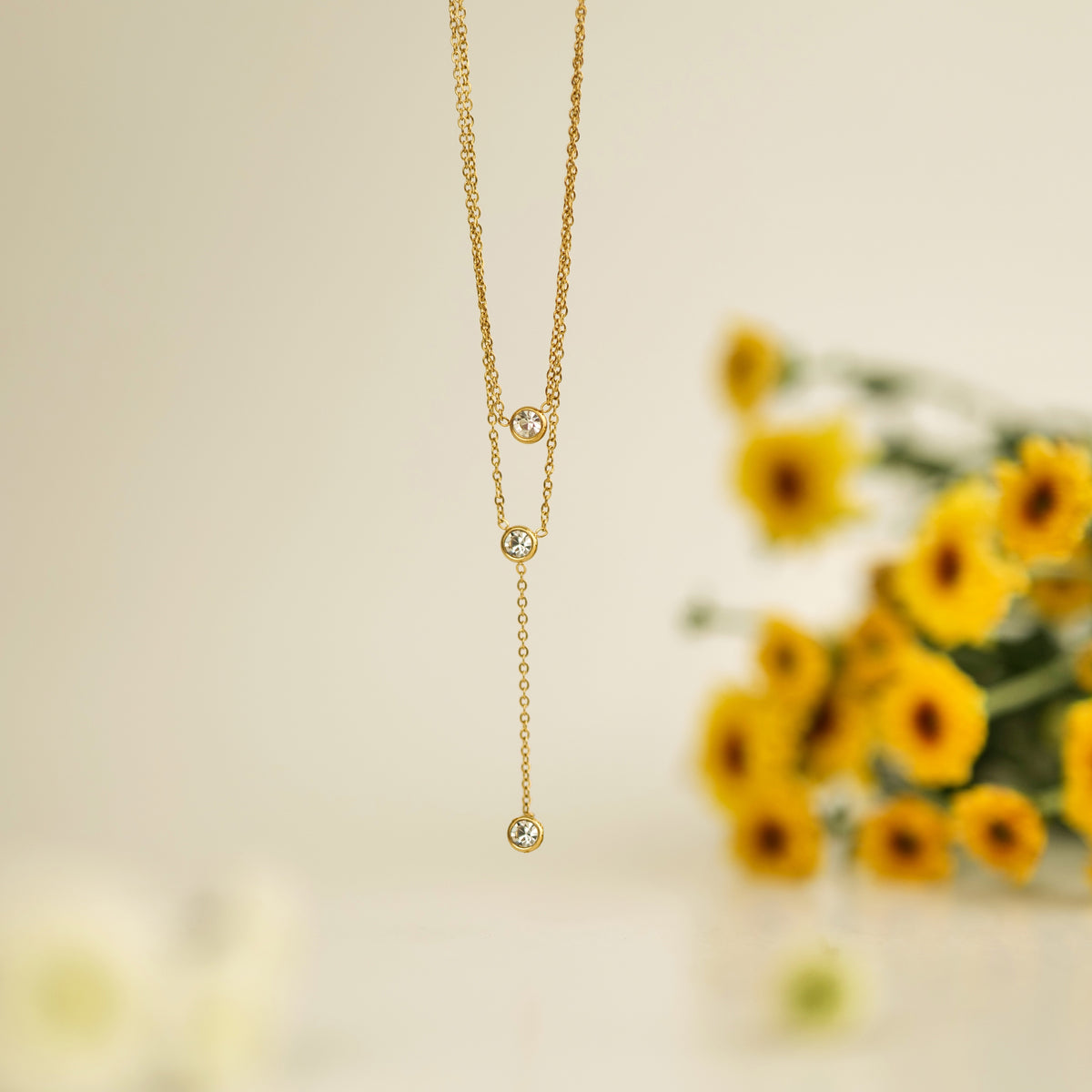 Trio Drop Necklace necklace by Nashira, shown close up