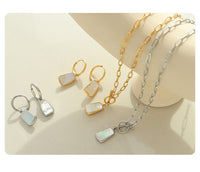 White Shell Pendant with Chain by Nashira, stainless steel necklace