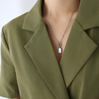 White Shell Pendant with Chain - Stainless Steel necklace by Nashira
