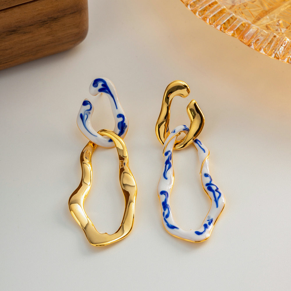 Heze Double Twist Hoops with Blue & White Porcelain