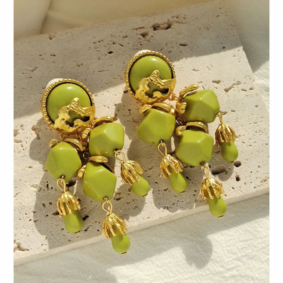 Heze Olive & Gold Cluster Earrings