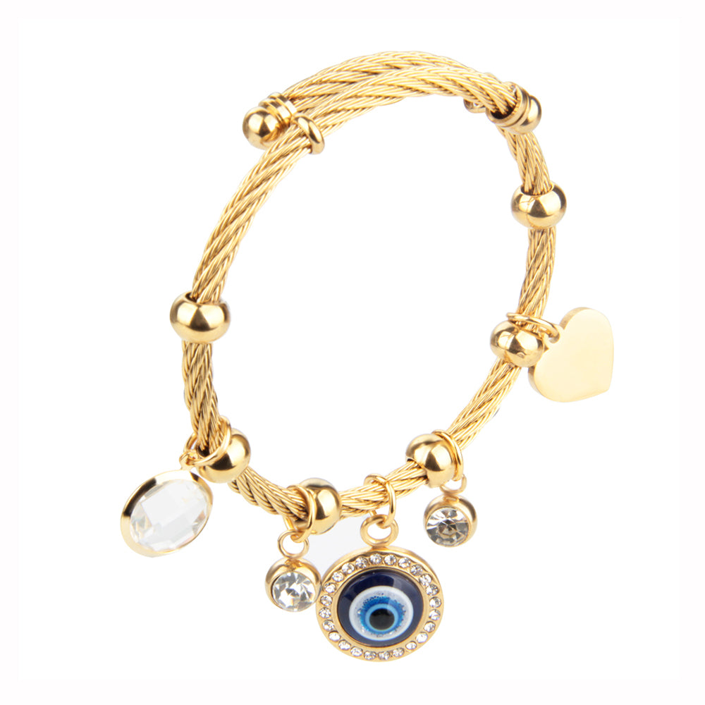 Evil Eye Charm Bracelet by Nashira, stainless steel bracelet