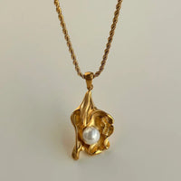 Flower Pearl Pendant with Chain necklace by Nashira, shown close up