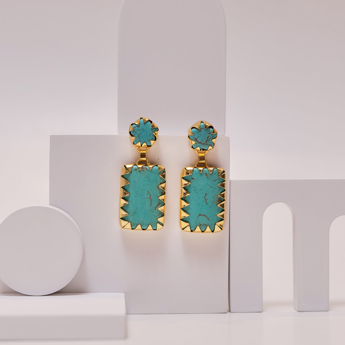 Serene Turquoise Danglers - Brass earrings by Nashira