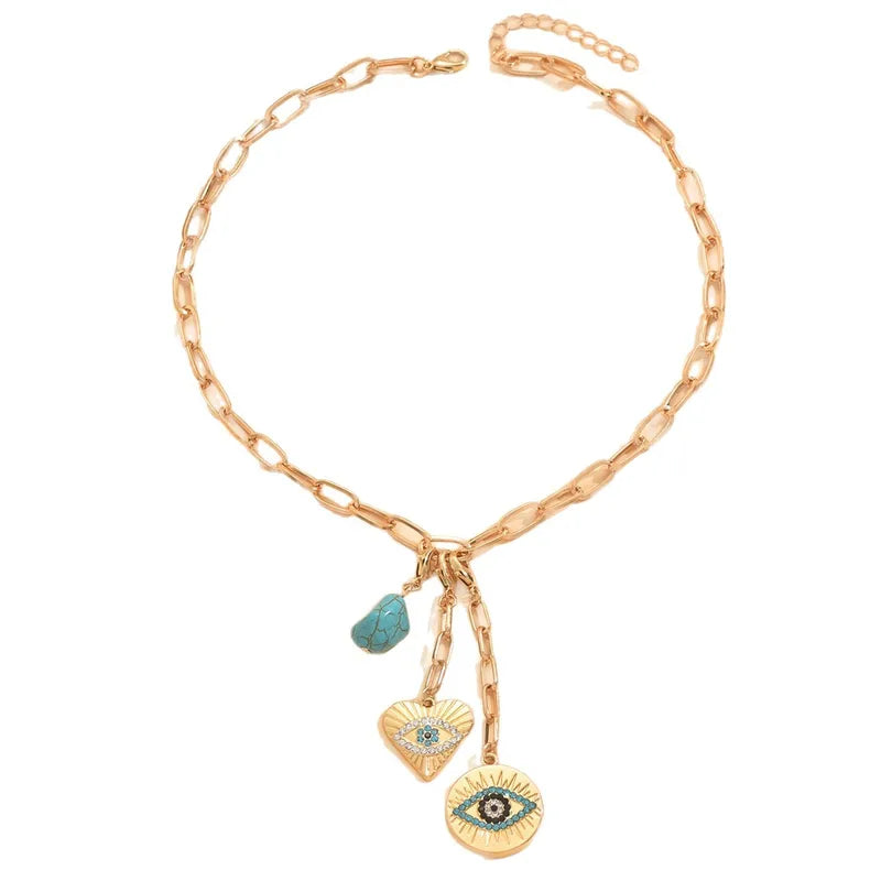 Main Character Evil Eye Charms Necklace by Nashira, stainless steel necklace