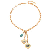 Main Character Evil Eye Charms Necklace by Nashira, stainless steel necklace